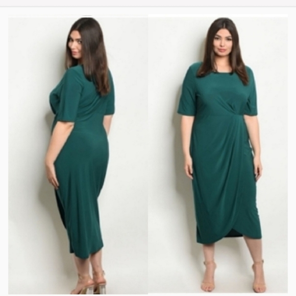 ONLY 3X LEFT! Plus Size Evergreen Pine Wrap Dress - Picture 6 of 7